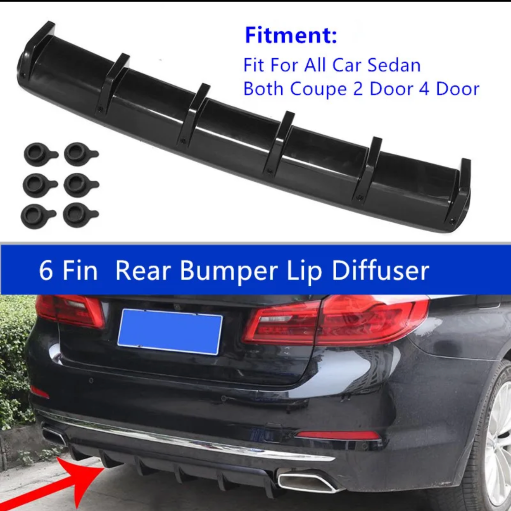 Car rear bumper 6 fin diffuser universal _0