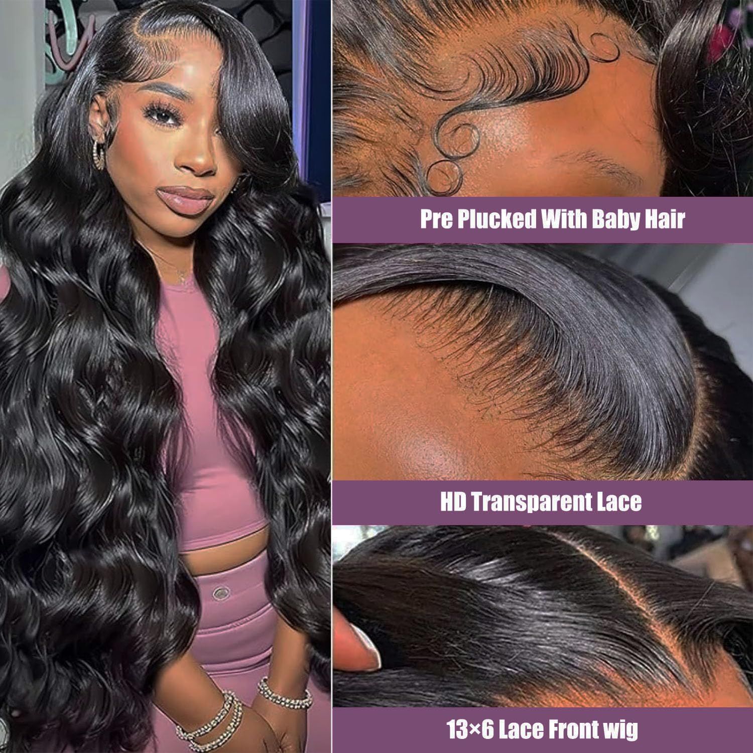 Body Wave HD Lace Front Wigs Human Hair Pre Plucked Glueless Wigs Human Hair 200 Density 100% Brazilian Virgin 13x6 HD Front Human Hair Lace Front Wigs for Women 24 inch_0