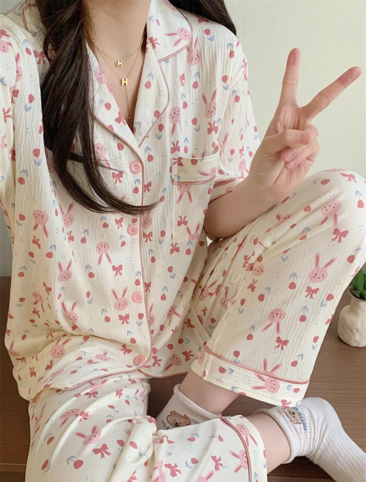 Pink bow  pajama Korean style_1