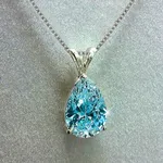 925 Silver Plated Teardrop Shaped Gemstone Zircon Pendant Necklace_0