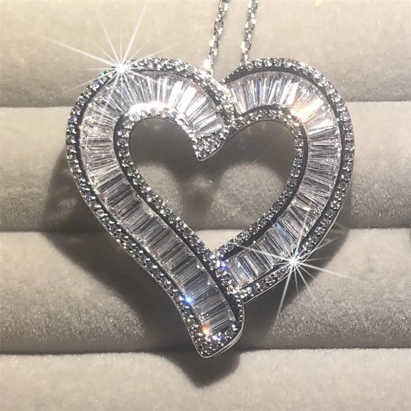 Luxury Heart Shaped White Full Faux Diamond Zircon Women's Pendant Necklace_0