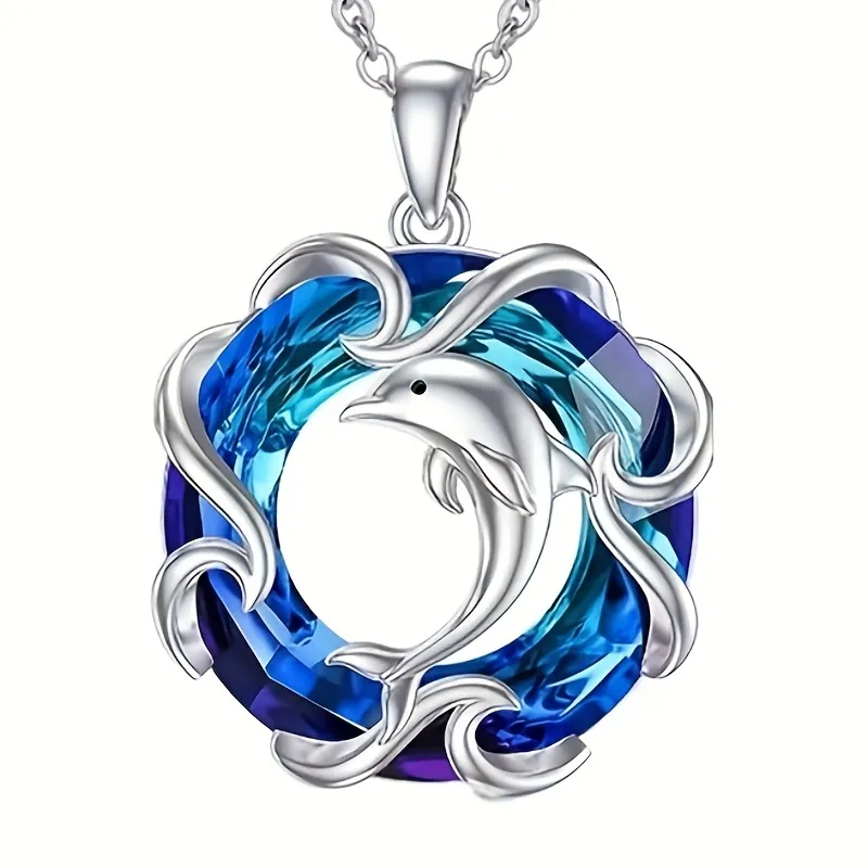 Fashion Versatile Transparent Blue Necklace Dolphin Necklace Pendant Jewelry Versatile Jewelry _0