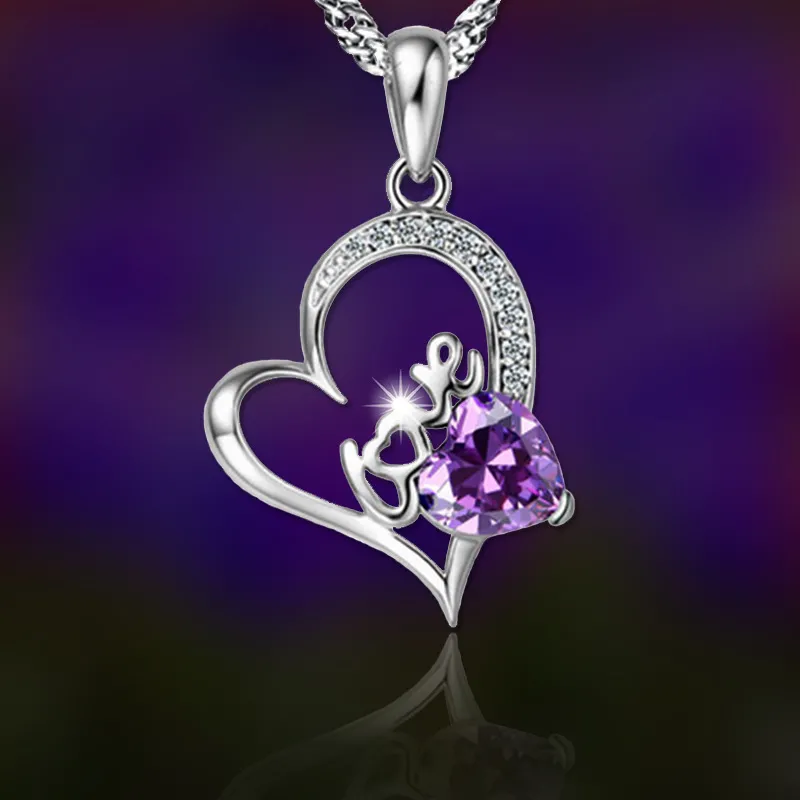 Fashion Ladies Necklace Love Type Amethyst LOVE Pendant Necklace_0