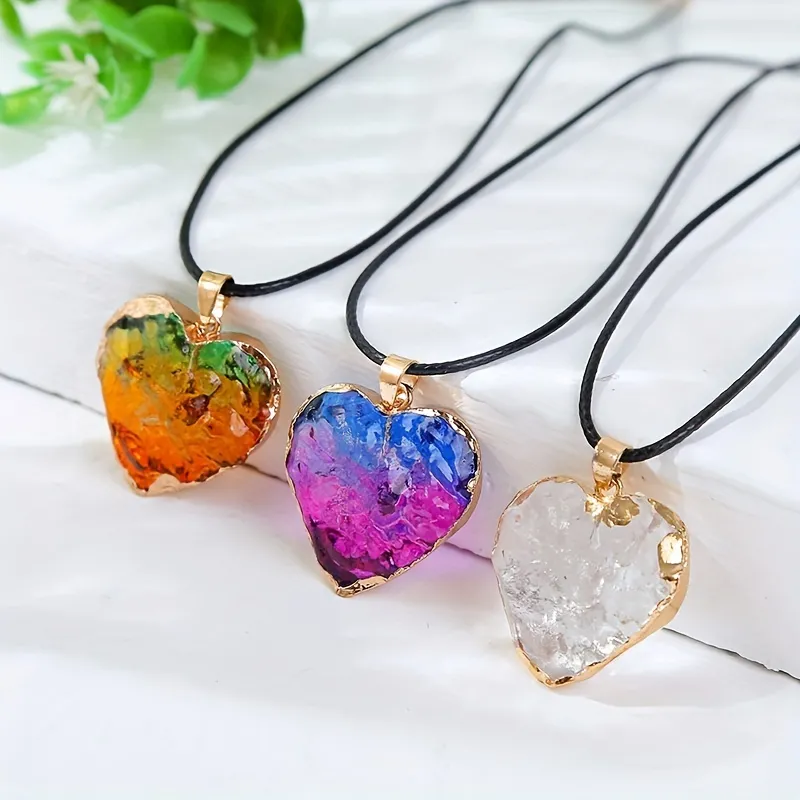 Rainbow Stone Crystal Rock Necklace For Men, Irregular Raw Chakra Gemstone Pendant Jewelry_0