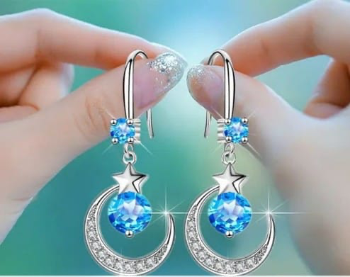 Gorgeous 925 Sterling Silver Star Moon Earrings_2