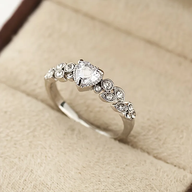 Romantic Double Row Zircon Ring For Engagement Wedding_2