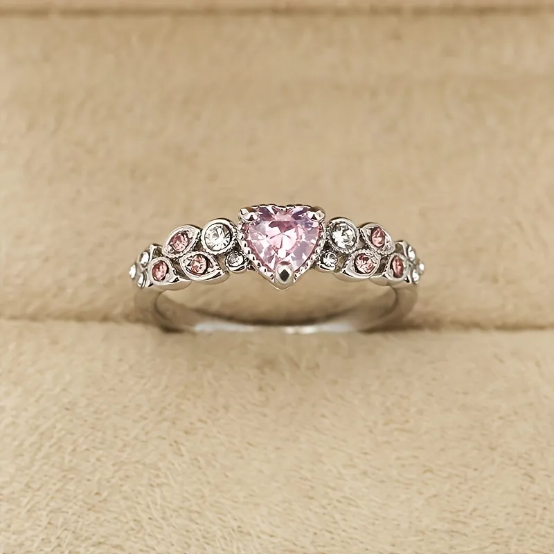 Romantic Double Row Zircon Ring For Engagement Wedding_3