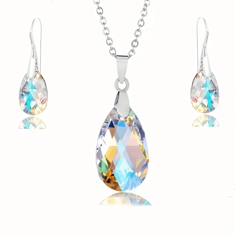 Elegant Water Drop Jewelry Set With Pendant Necklace & Drop Earrings_0