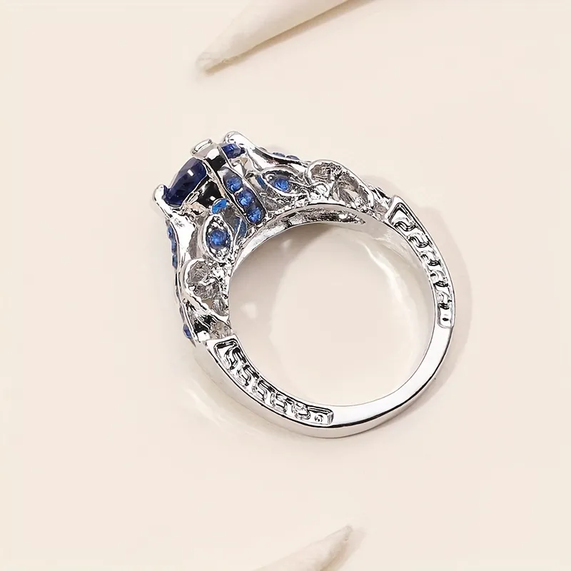 Exquisite Fashion Sterling Silver Blue Gemstone Ring_1