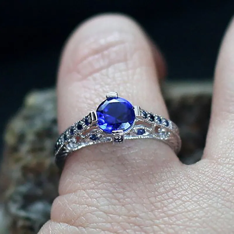 Exquisite Fashion Sterling Silver Blue Gemstone Ring_2