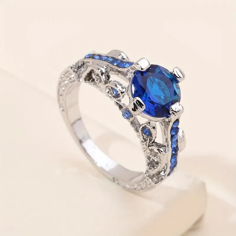 Exquisite Fashion Sterling Silver Blue Gemstone Ring_3