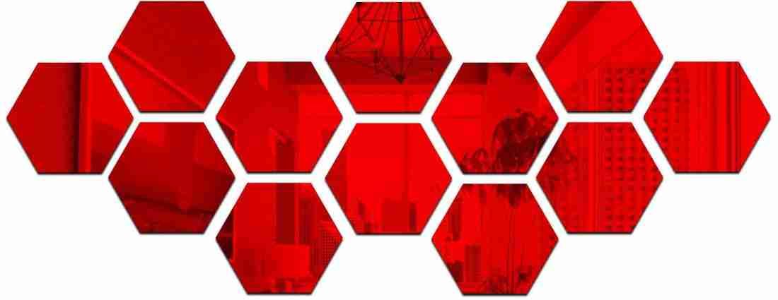 Red Colour Hexagon Mirror 🪞 Stickers For Decoration-(12cm*11cm)- (10 Piece Set)_3