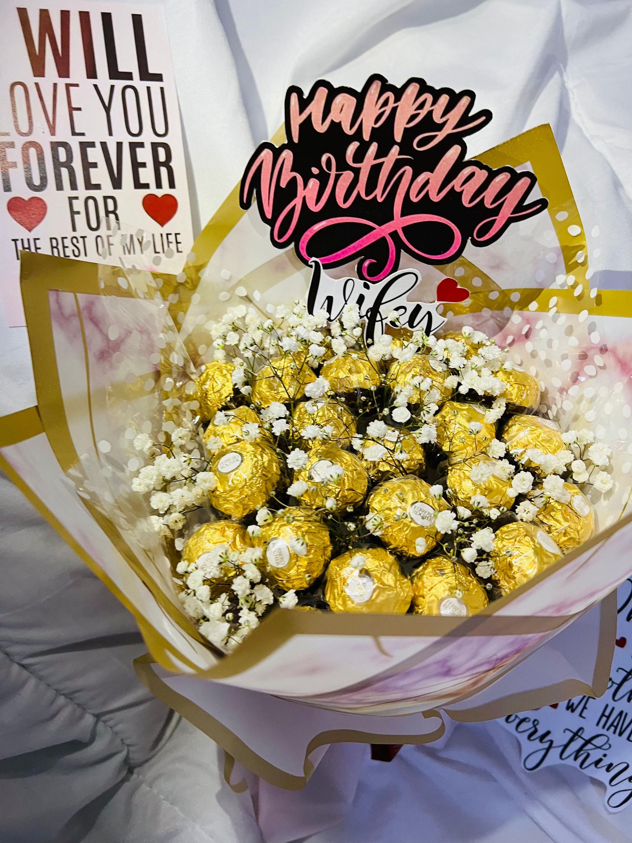 Ferrero Rocher Bouquet with Baby breath flowers | 24 pcs_0