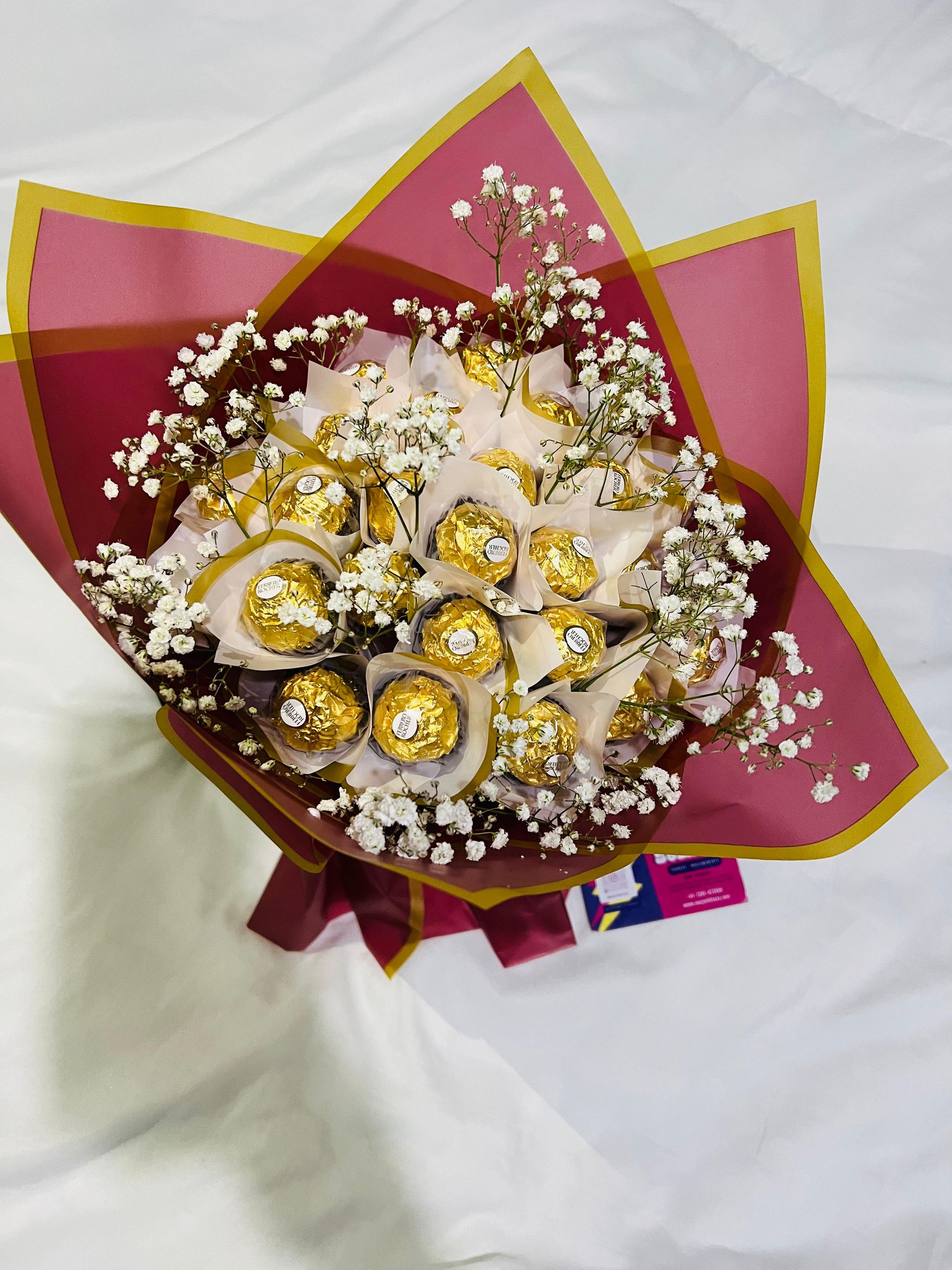 Ferrero Rocher Bouquet with Baby breath flowers | 24 pcs_3