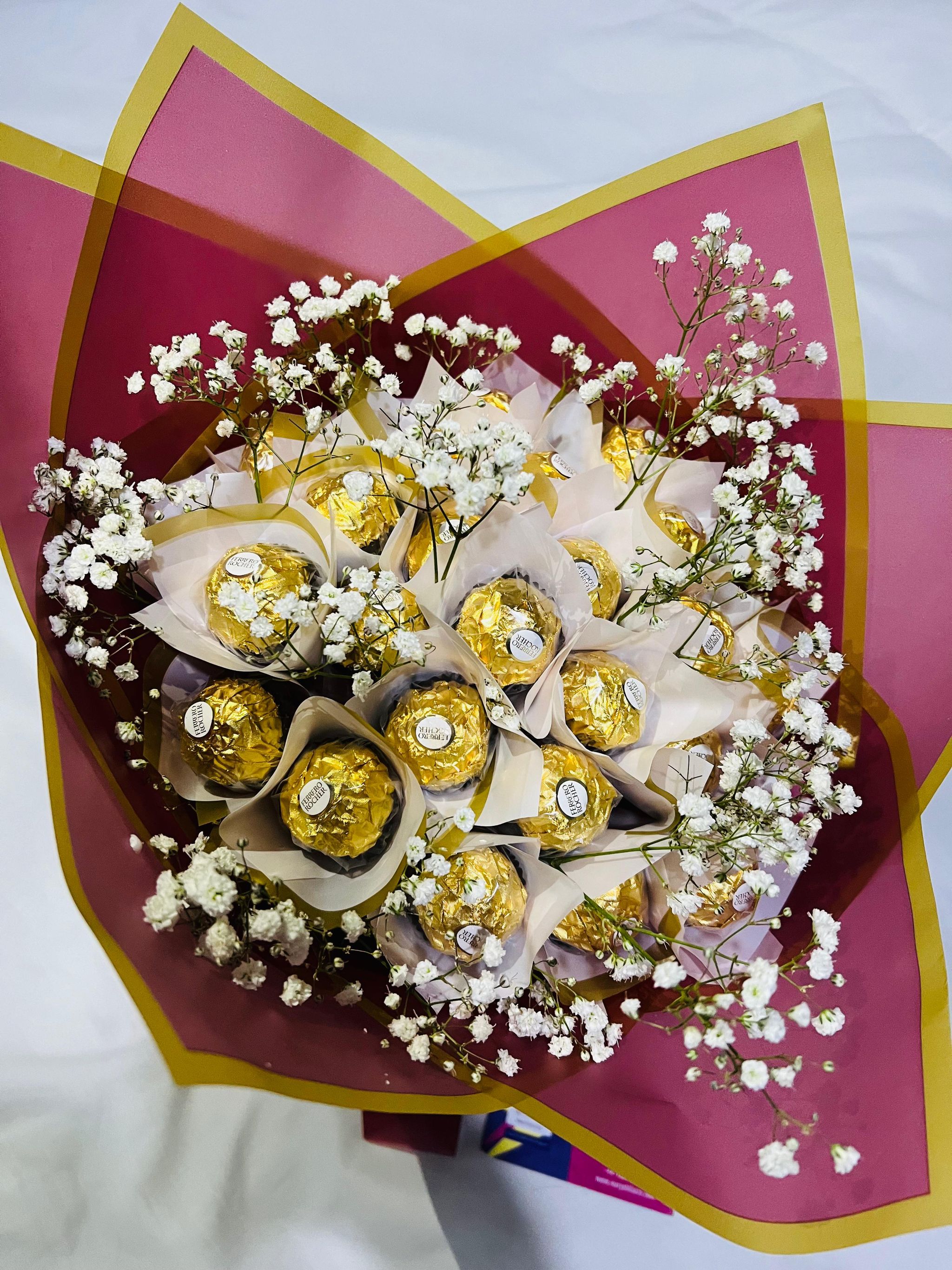 Ferrero Rocher Bouquet with Baby breath flowers | 24 pcs_4