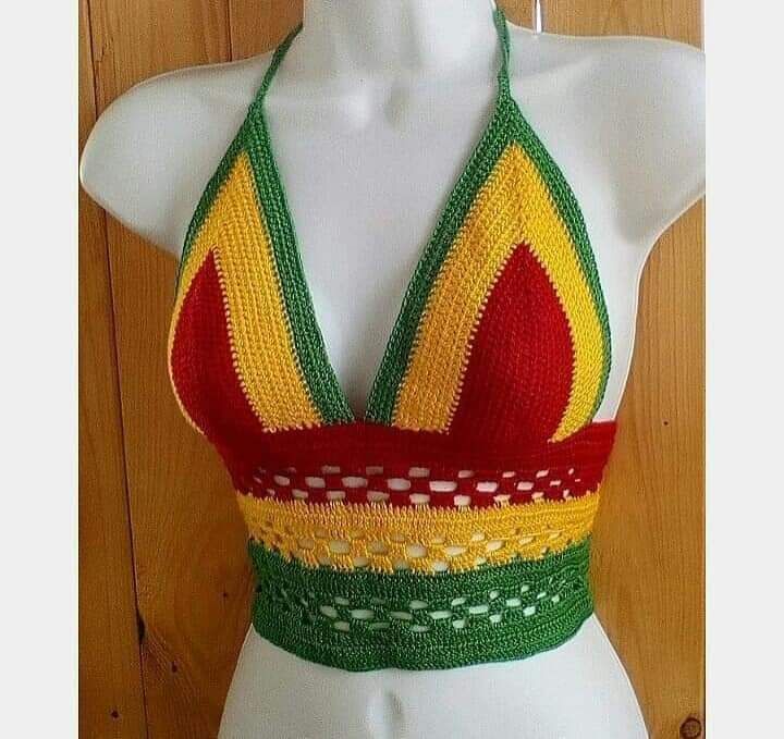 Crochet Rasta Striped Crop Top_0