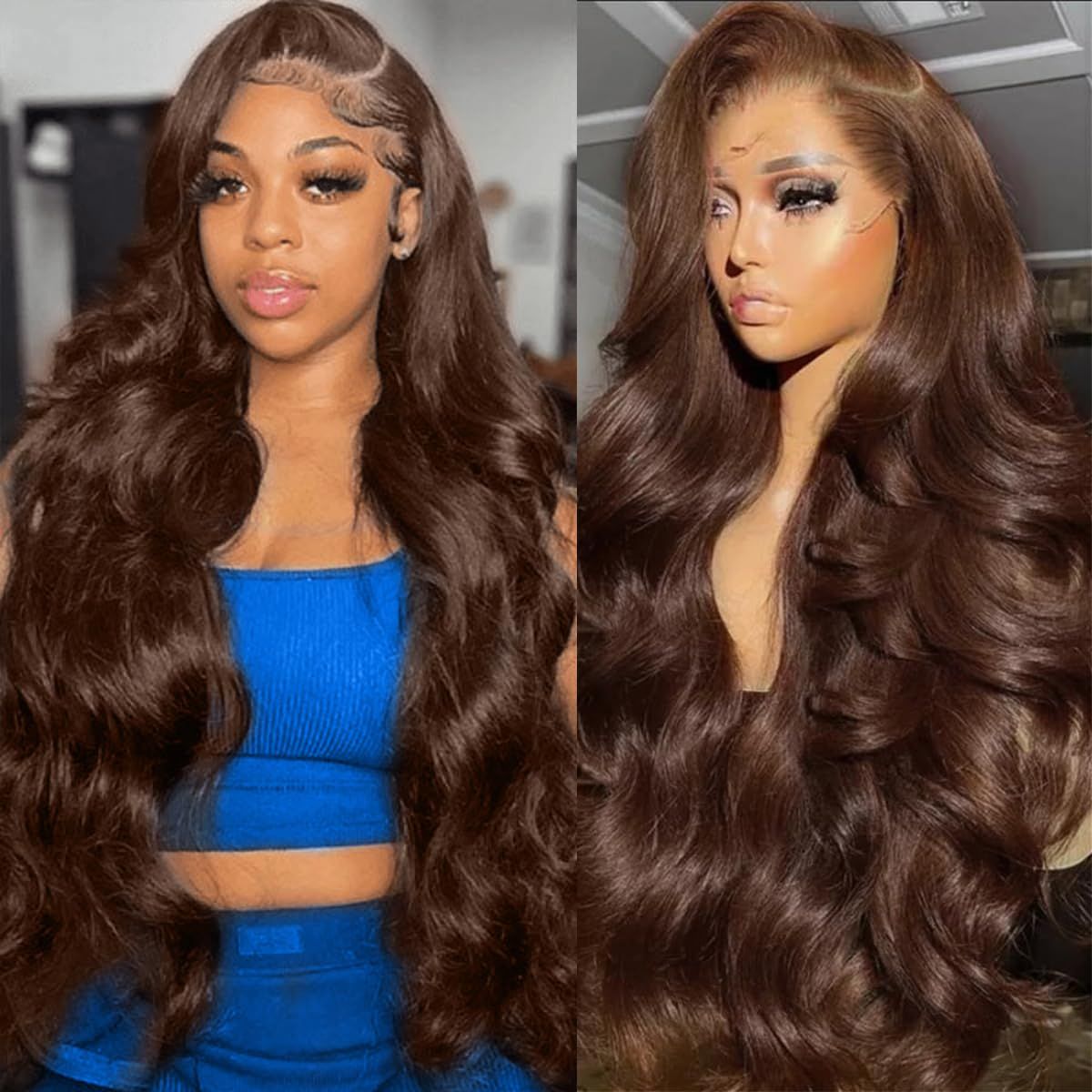 30 Inch Chocolate Brown Lace Front Wig Human Hair 200 Density 13x6 Hd Body Wave Lace Front Wigs Human Hair Pre Plucked Colored Frontal Wigs Human Hair Brown Wig Human Hair Wigs for Women_0