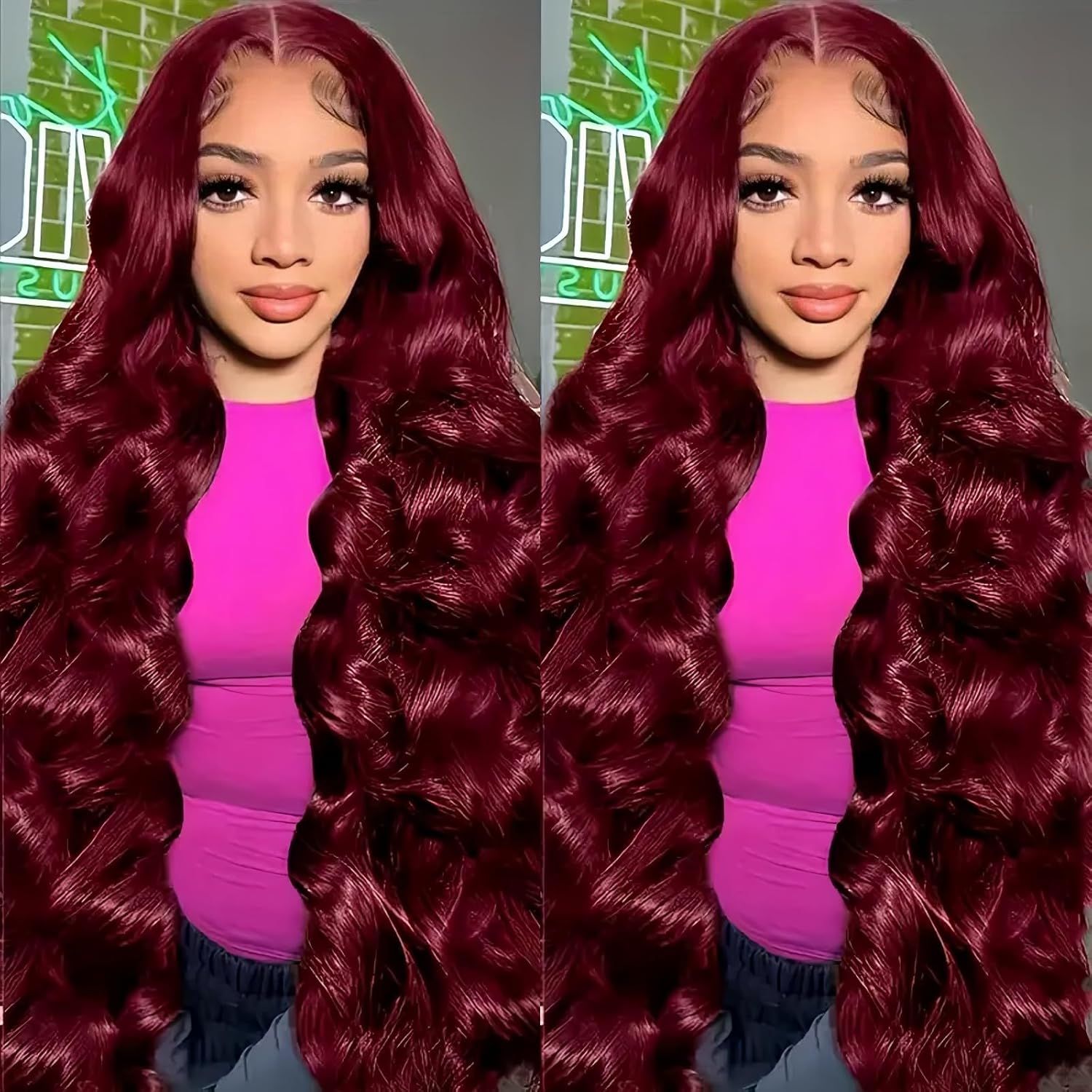 28 Inch 99j Burgundy Lace Front Wigs Human Hair 13x4 Body Wave Wig 180% Density Glueless Frontal Wigs Human Hair Pre Plucked Brazilian Virgin Human Hair Wigs Colored Wine Red for Women_0