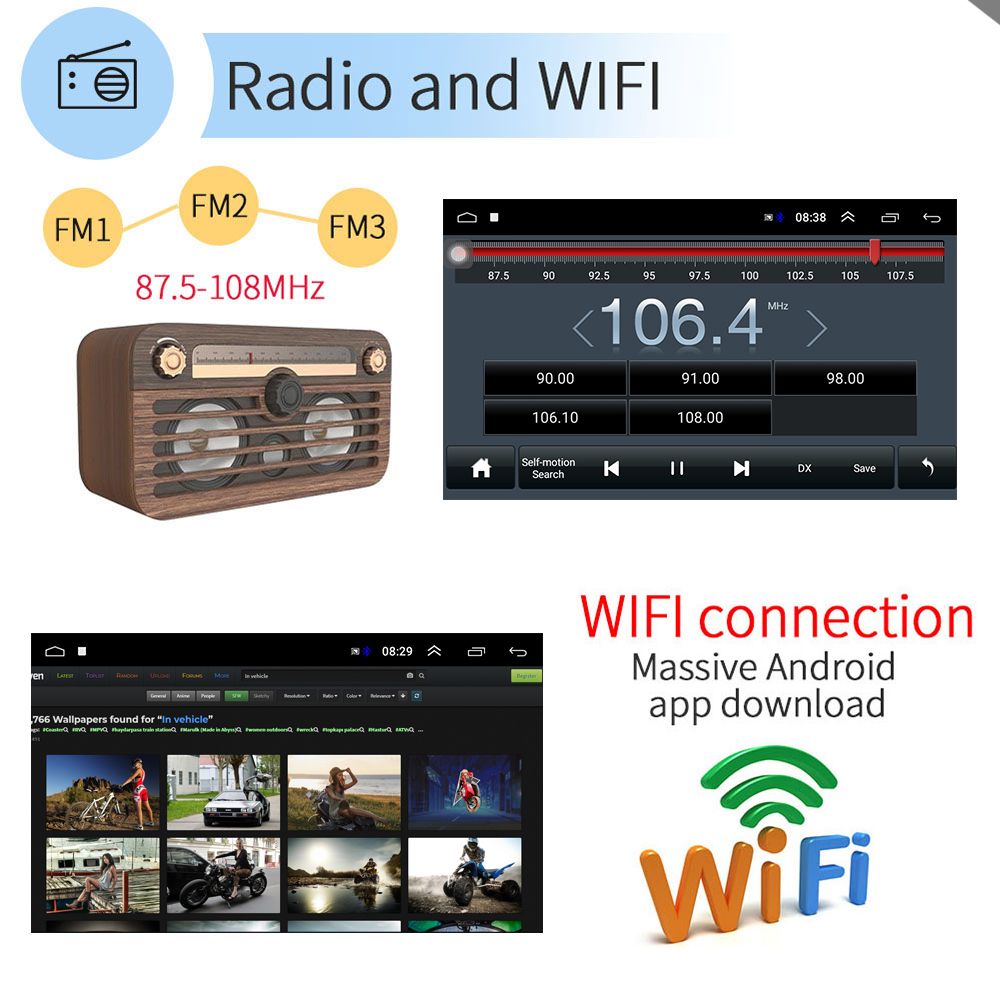 Rádio android 8 polegadas WiFi GPS Bluetooth FM MirrorLink _12