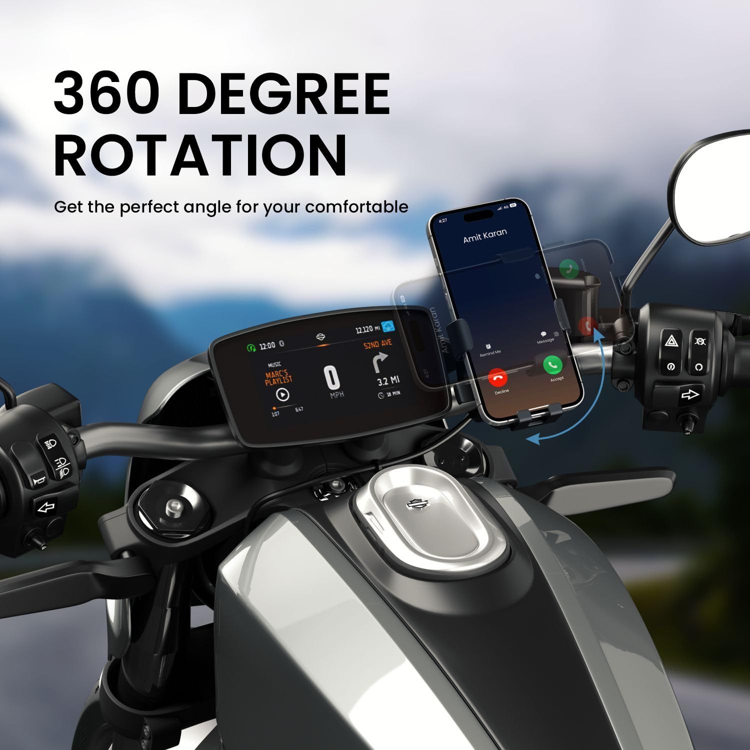 Portronics Mobike 4 Bike Phone Mount with 360° Rotational, Strong Hold for Bicycle, Motorcycle Compatible with 4.7 to 6.8 inch Devices(Black)_1