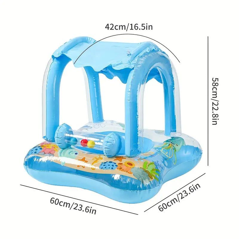 1pc Thickened Inflatable Sunshade Bell Seat Ring Blue Pink PVC Material Swimming Seat Ring Floating Ring Armpit Ring Beach Toy,_0