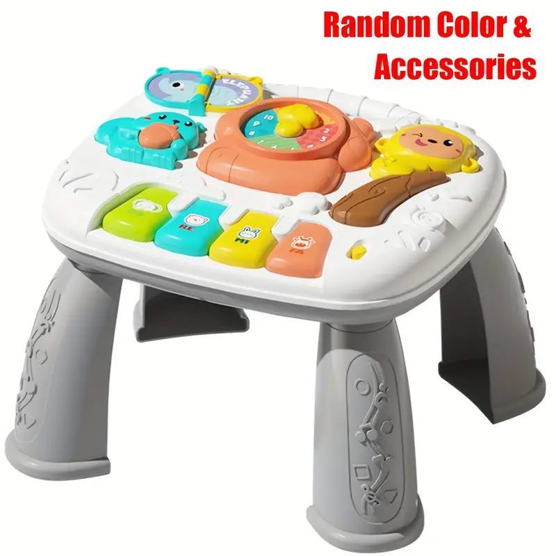 Educational Interactive Music Toy for Kids - Multifunctional Activity Table with Musical Keyboard, Animal Sounds, Rotating Pointer, and Lullaby - Durable ABS Construction, Suitable for Ages 1-3 Years_0