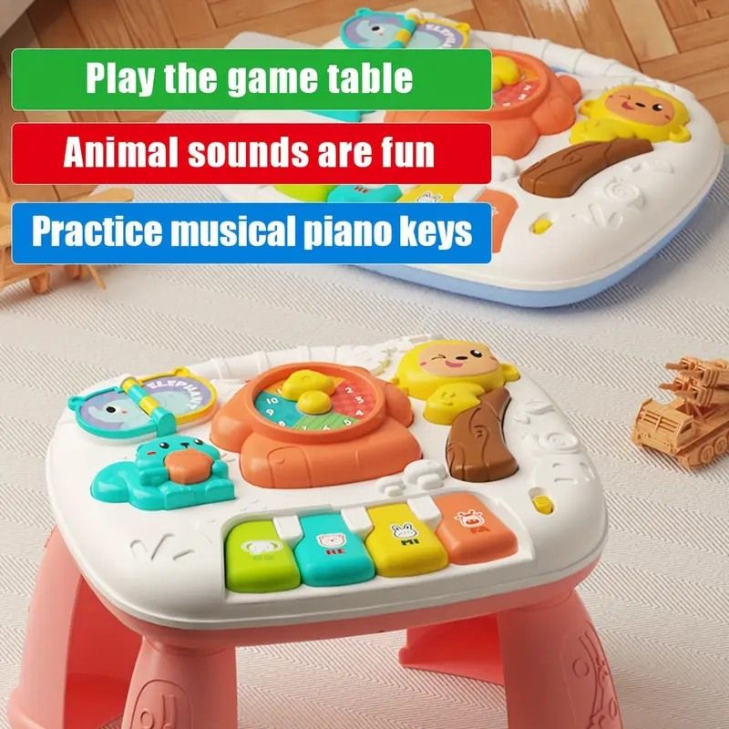 Educational Interactive Music Toy for Kids - Multifunctional Activity Table with Musical Keyboard, Animal Sounds, Rotating Pointer, and Lullaby - Durable ABS Construction, Suitable for Ages 1-3 Years_1