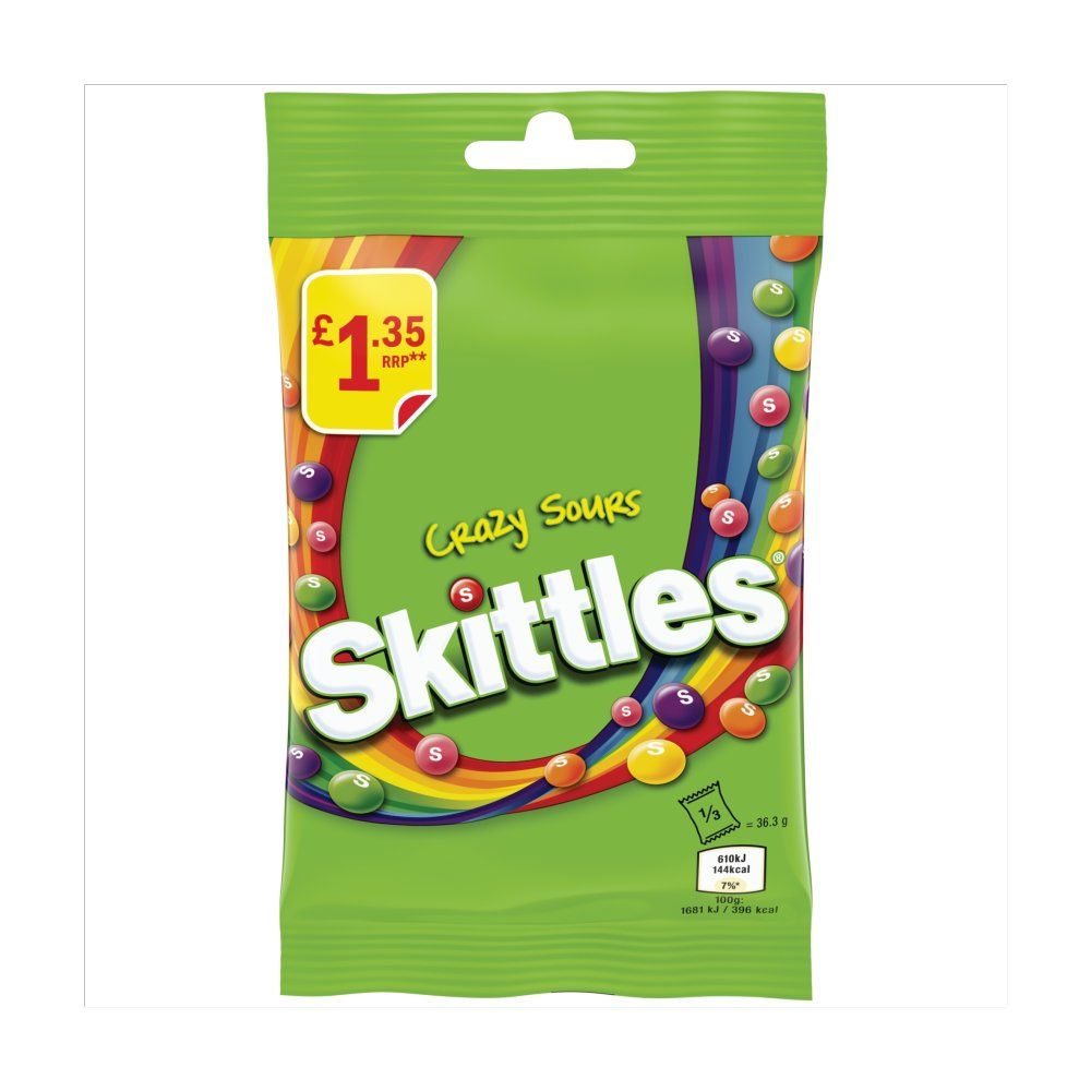 Skittles Vegan Chewy Crazy Sour Sweets Fruit Flavoured Treat Bag 109g _0