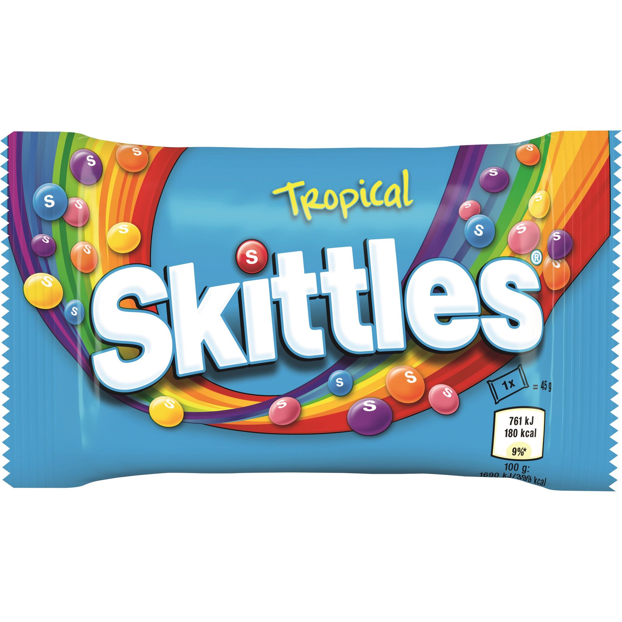 Skittles Vegan Chewy Sweets Tropical Fruit Flavoured Treat Bag 45g_0