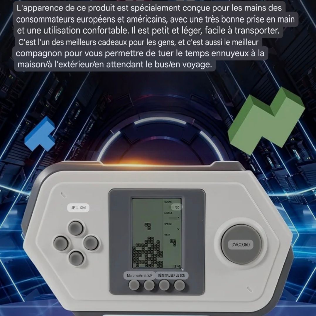 Tetris Console de jeu rétro HLF en forme de bloc cool 26 jeux de briques Bouton en silicone Alimenté par 2 piles AAA Vitesse/difficulté réglable Jouet de jeu portable pour enfants/adolescents/anniversaire _6