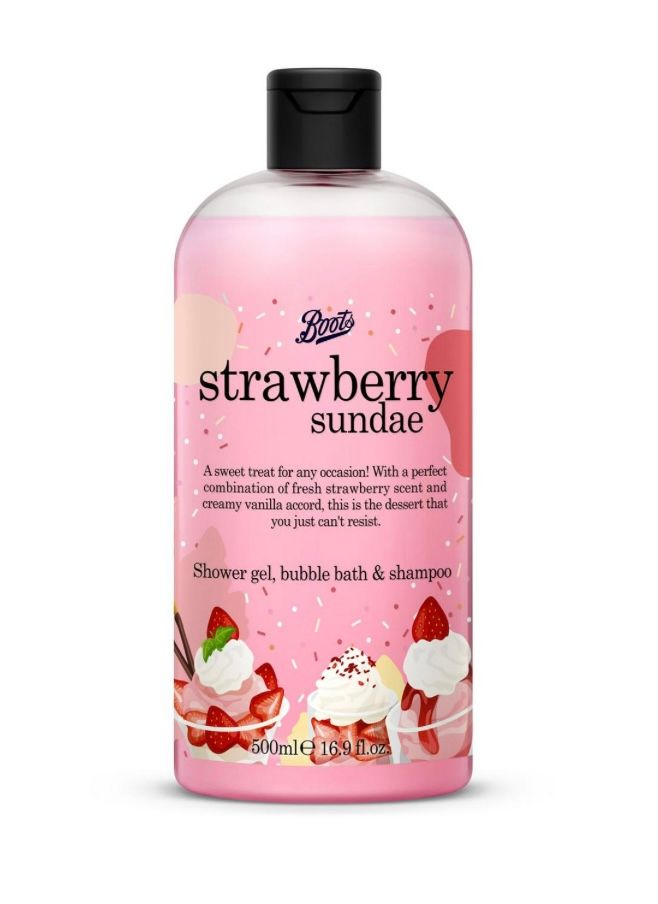 Boots Strawberry Sundae Shower Gel, Bubble Bath & Shampoo (500ml)_0