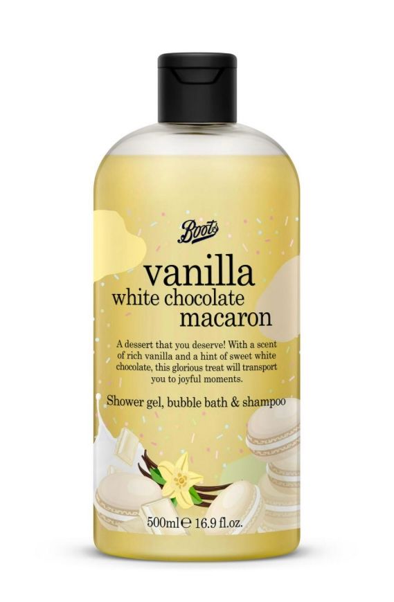 Boots Vanilla White Chocolate Macaron Shower Gel, Bubble Batch & Shampoo (500ml)_0