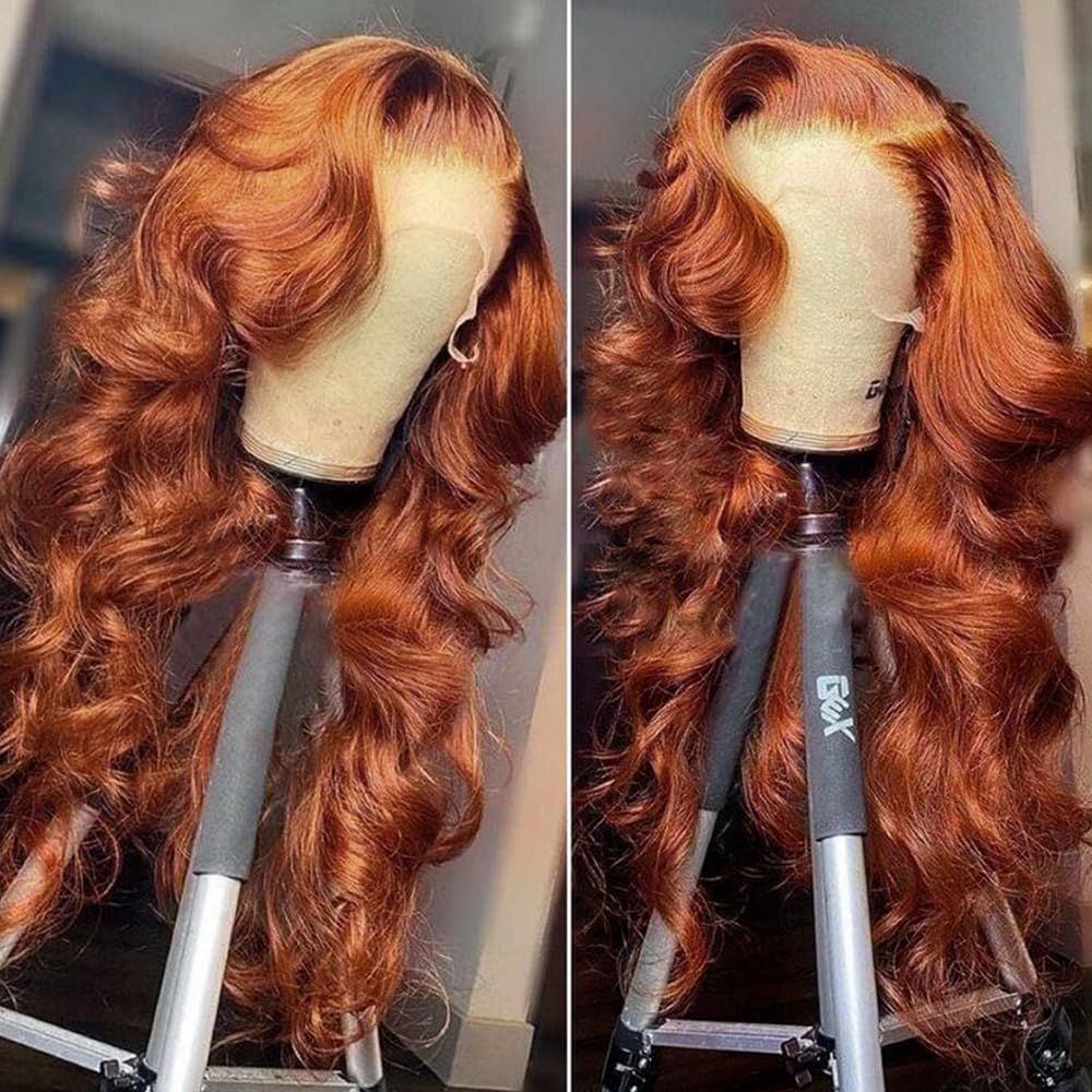  200 Density 13x6 Reddish Brown Lace Front Wigs Human Hair Pre Plucked 13x6 HD Transparent Body Wave Lace Front Wigs Human Hair With Baby Hair Ginger #33..._0