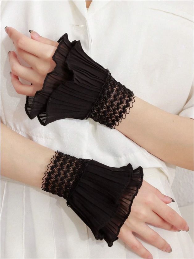 Lace Trim Ruched Cuffs_3