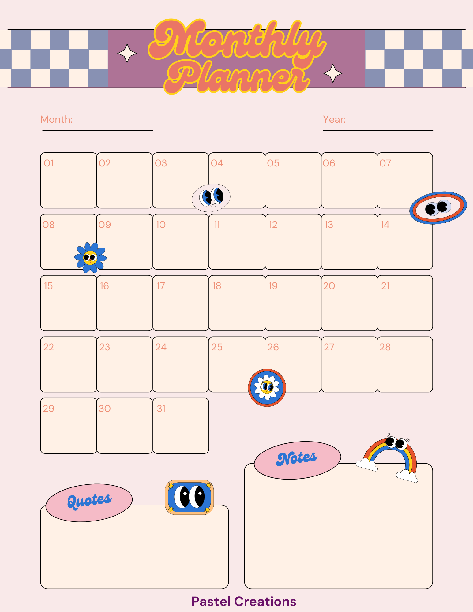 The Retro Monthly planner A4 size 30 sheets (peach color)_1