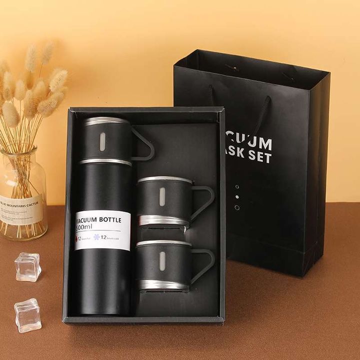 Vacuum Flask Set for Hot♨ and Cold ❄  Insulated Flask with 3 Steel Cups (Assorted Colors) _0