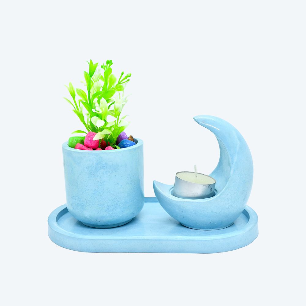 Moonlit Planter Ensemble [DIY Planter Kit (Oval) and Moon Shape Candle Stand]_2