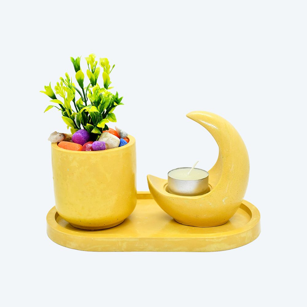 Moonlit Planter Ensemble [DIY Planter Kit (Oval) and Moon Shape Candle Stand]_3