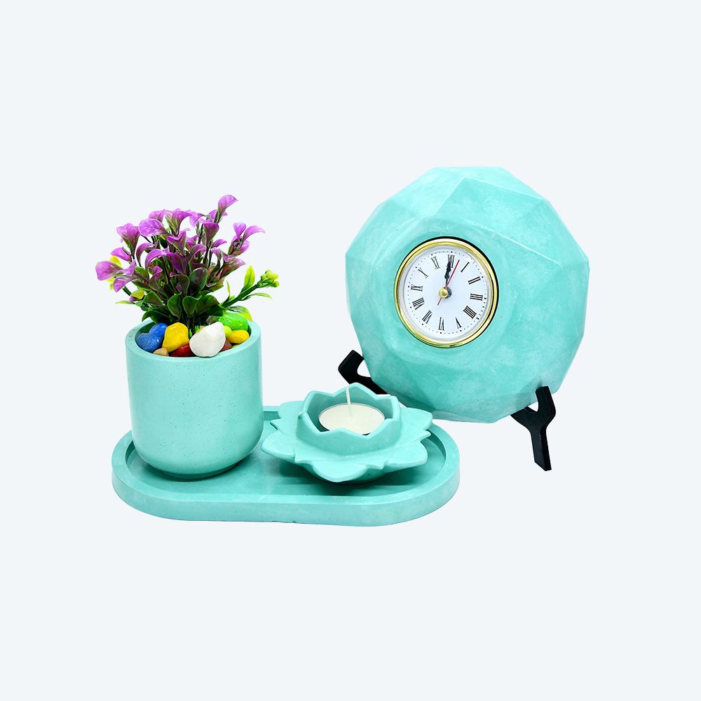 Petal Serenity Trio [DIY Planter Kit (Oval), Flower Shape Candle Stand and Desk Clock] _0