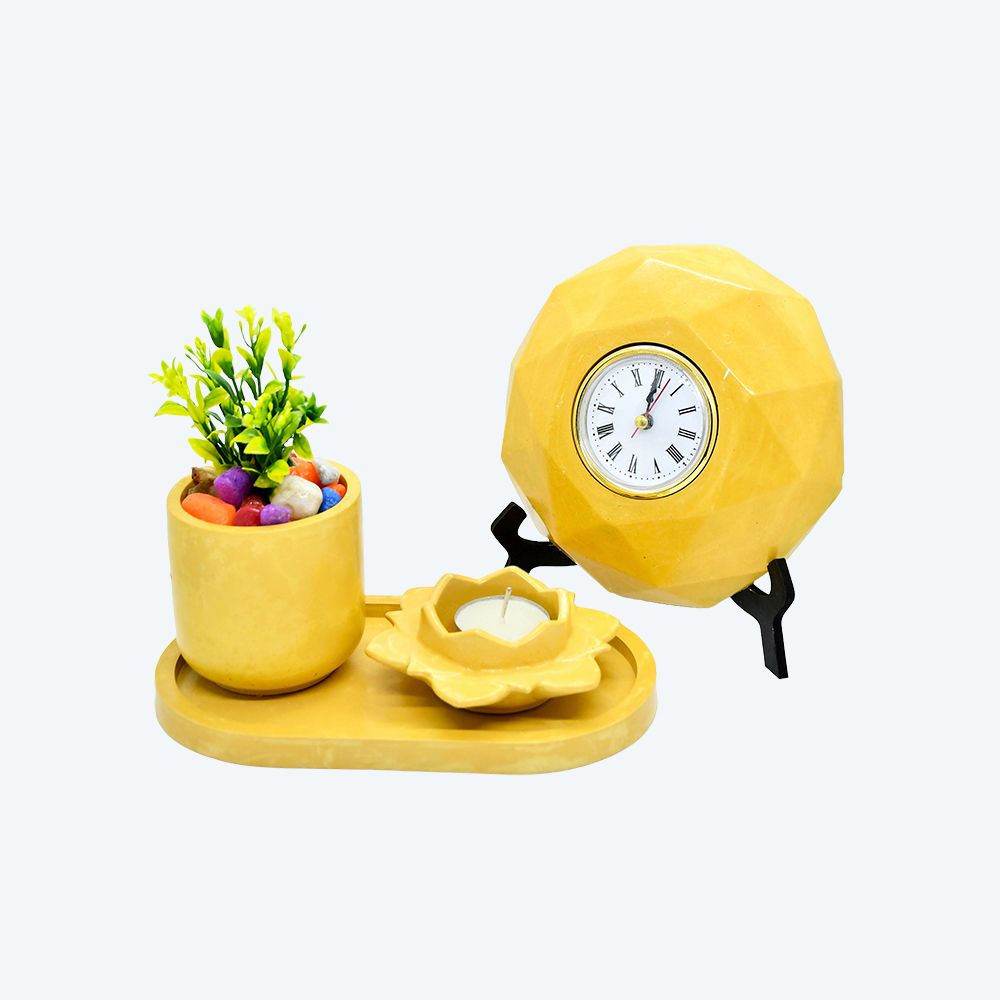 Petal Serenity Trio [DIY Planter Kit (Oval), Flower Shape Candle Stand and Desk Clock] _2