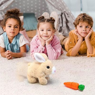 Jouet électronique en peluche de lapin, jouet interactif, lapin ludique sautille et fait des sons _3