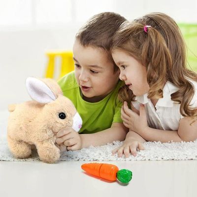 Jouet électronique en peluche de lapin, jouet interactif, lapin ludique sautille et fait des sons _2