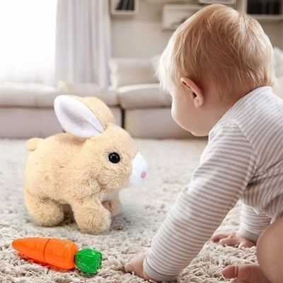 Jouet électronique en peluche de lapin, jouet interactif, lapin ludique sautille et fait des sons _1