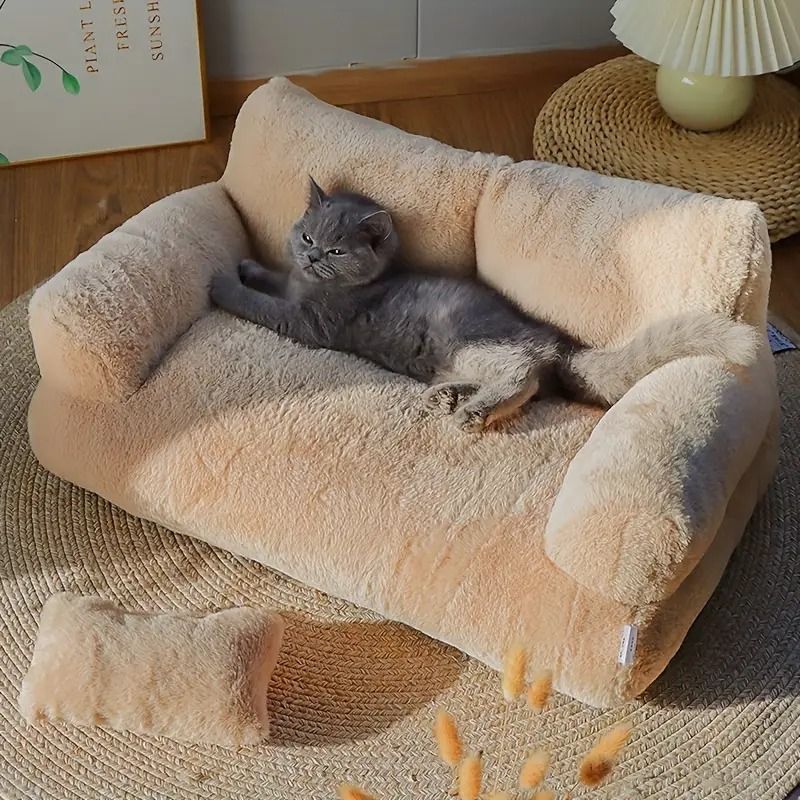  Cozy Plush Cat Sofa Bed - Removable & Washable, High-Resilience PP Filling, Orange Polyester_0