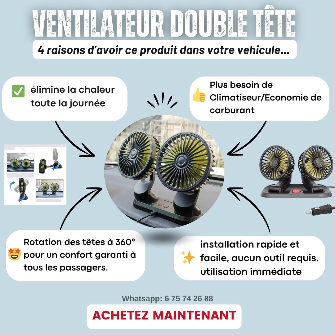 Ventilateur de Voiture antichaleur 12V à Double Tête Rotatif 360°_1