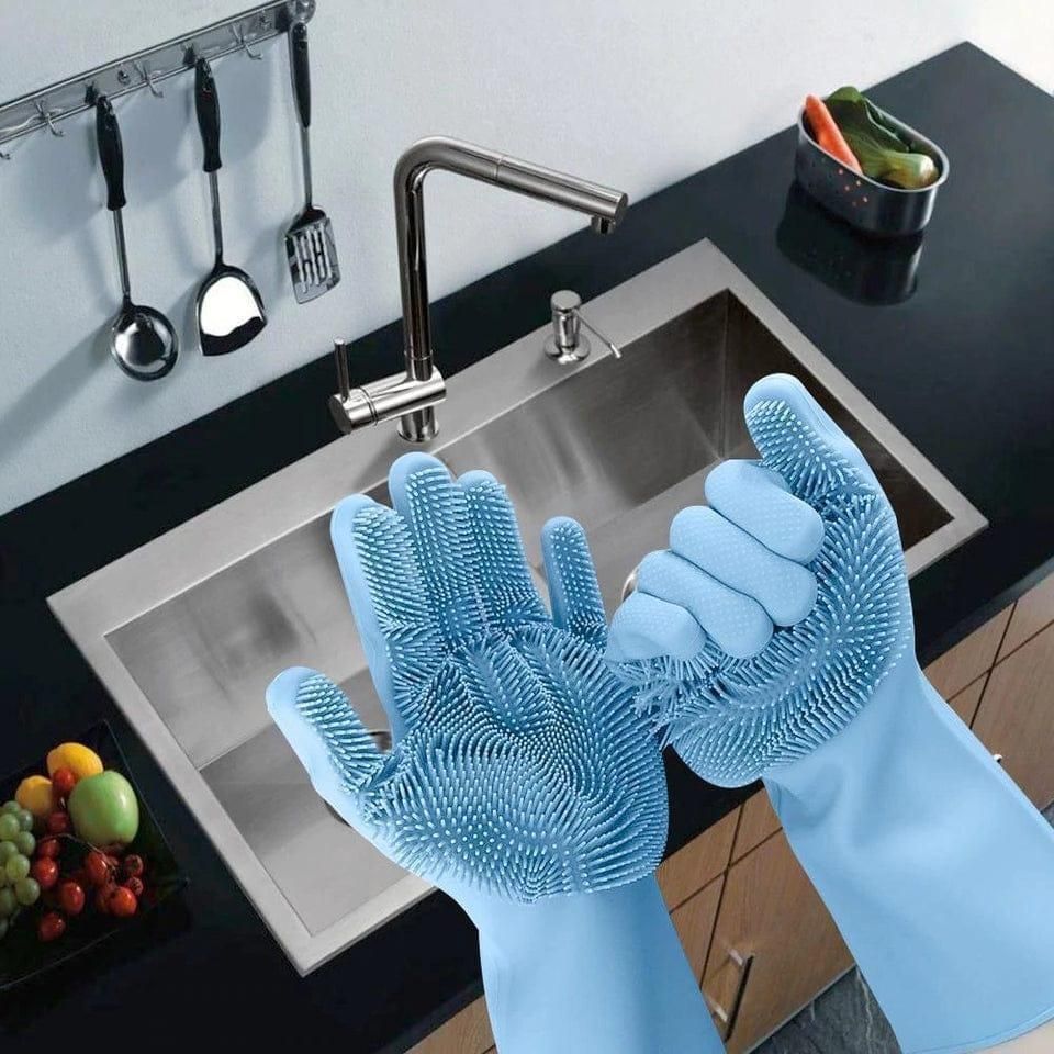 Reusable Dishwashing Cleaning Gloves Magic Silicone Scrub_0