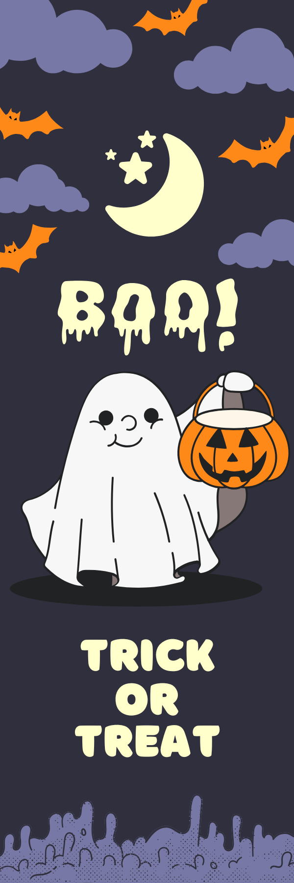 Ghost with a Pumpkin Bookmark 350GSM 5X15cm (matte) 1 side print_0