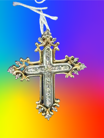 14k yellow and white gold(Two-Tone) Cross pendant with 26 diamond, 3.60 gram_0