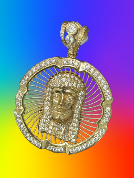 14k yellow gold Jesus Face pendant with cz,  11.80 gram_0