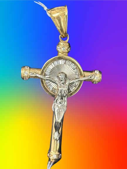 14k yellow and white gold(Two-Tone) Crucifix pendant, 15.40 gram_0